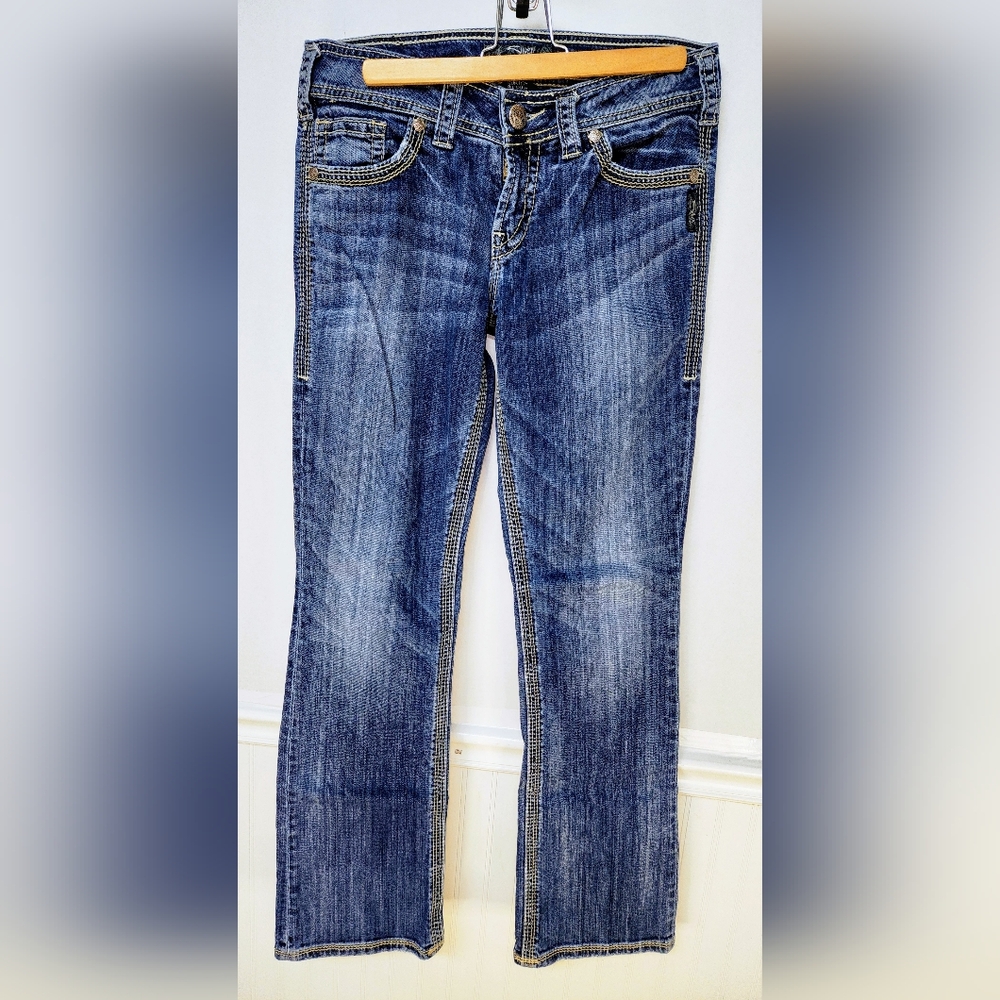 Silver Suki Surplus 17" Bootcut Jeans 29x33 Low Rise Blue Denim Thick Stitch